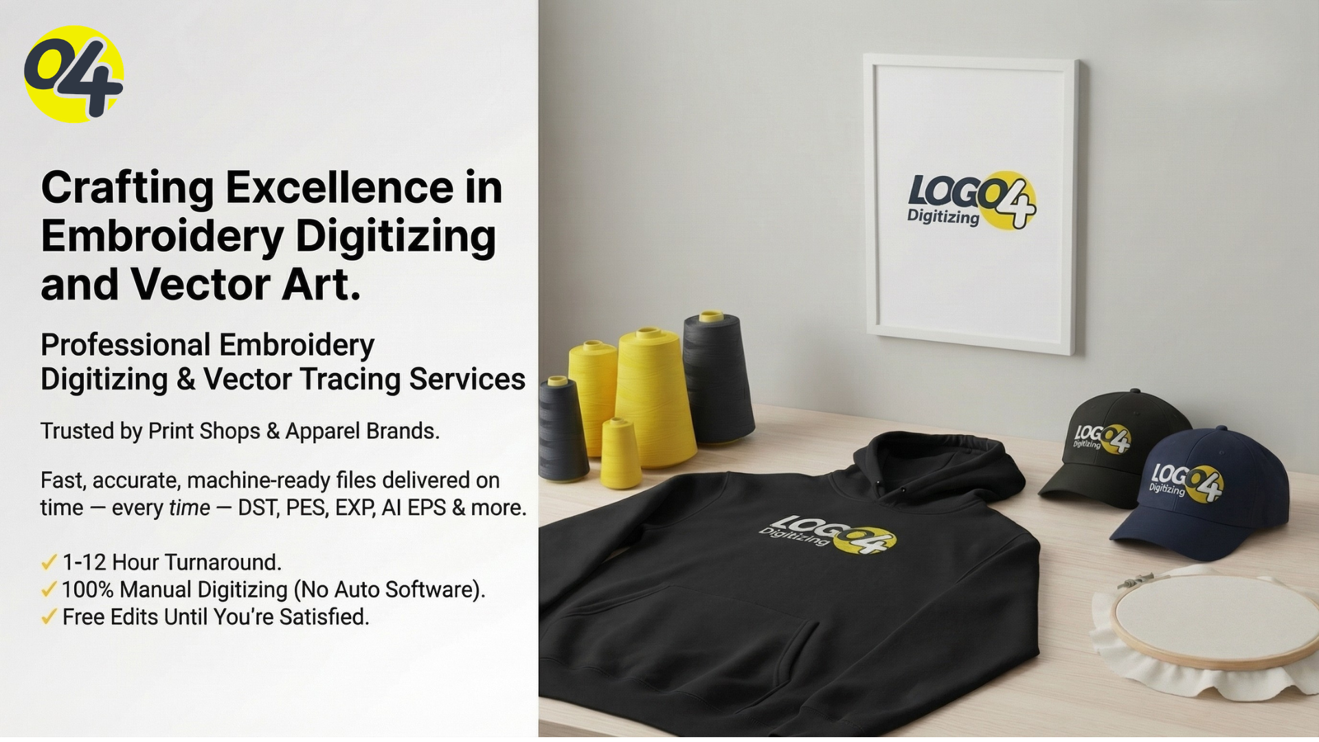 Logo4digitizing Banner Untitled (1920 x 1080 px) Crafting Exellence in Embroidery Digitizing and Vector art.