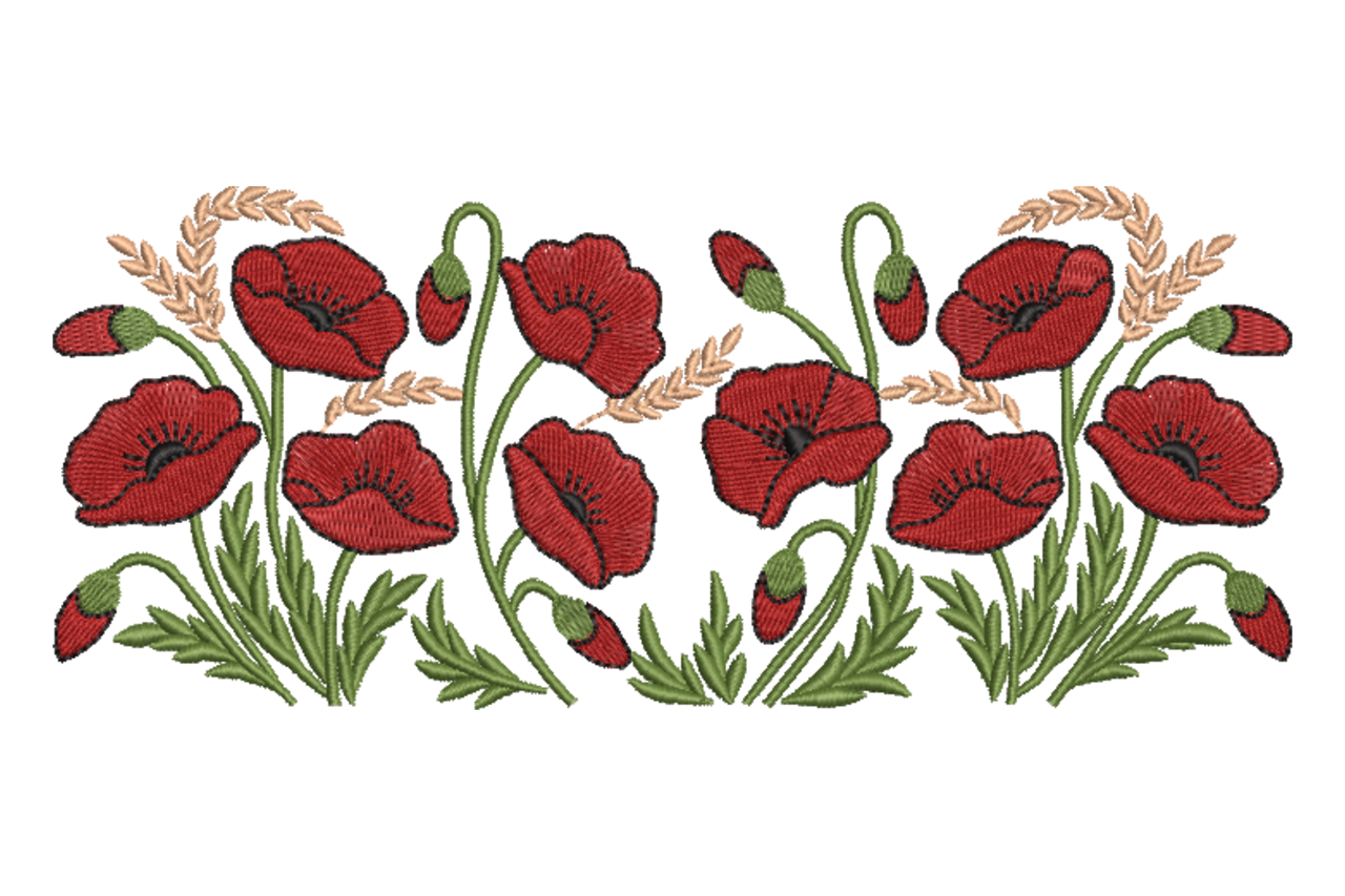 Poppy Flower Border Machine Embroidery Design